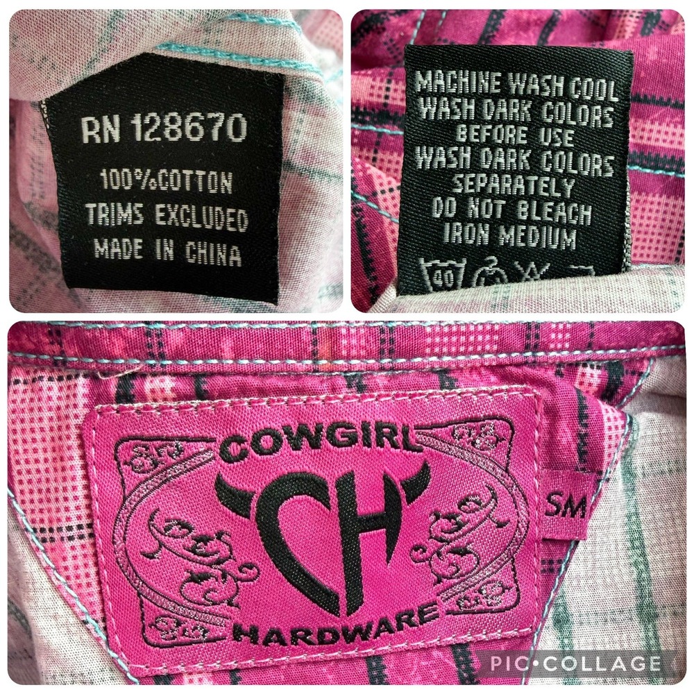 Cowgirl Hardware Western Snap Shirt Pink Plaid Embroidered Girls Small Sz 6 NWOT - Picture 6 of 7